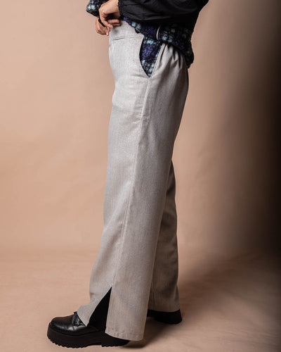Silver Shimmery Gabardine Pants With Side Slit